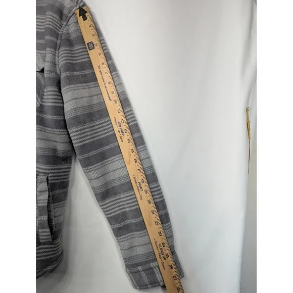 Voyager Gray Stripe Fleece Shacket Shirt Jacket Men's Snap Front Pockets Large - Picture 7 of 10